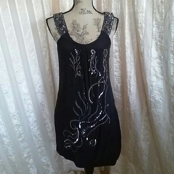 Hannah Jo Black Silk and Sequined Dress - Picture 1 of 8